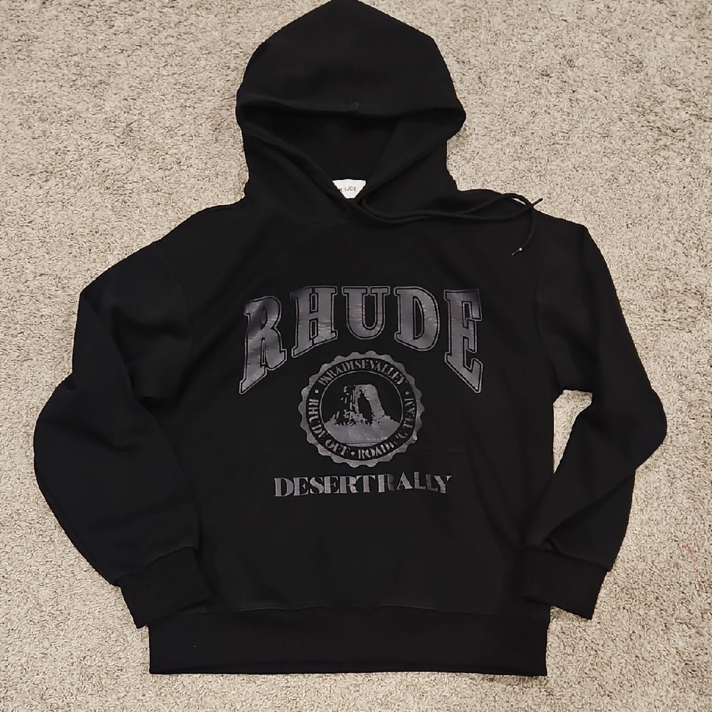 Rhude Black Logo Desert Rally Pullover Hoodie Medium